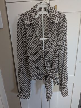 Long sleeve Papermoon White and Brown Geometric Tie-Front Blouse